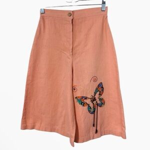 Vintage Women’s 24” High Waisted Culottes Wide Leg Capri Pants Peach Butterfly